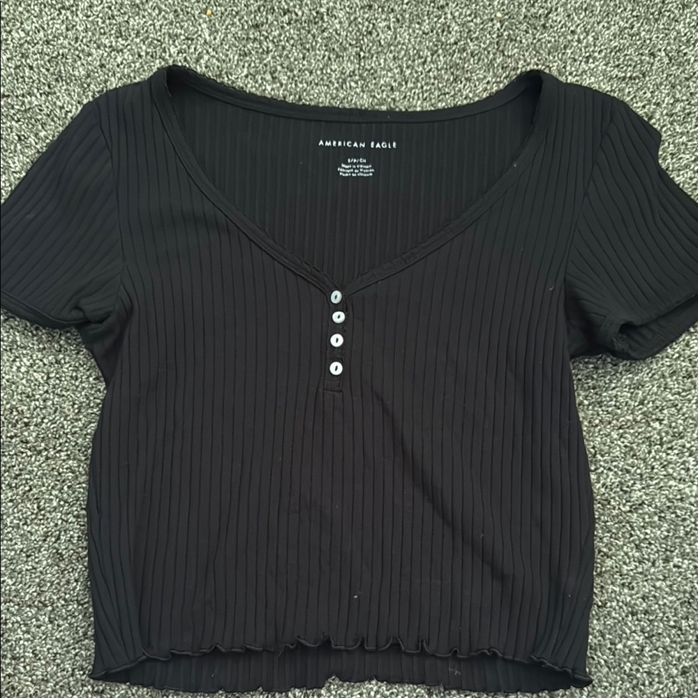 American Eagle Outfitters Black Ribbed Women's Top